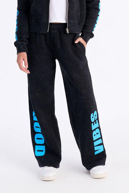 Mini Good Vibes Always Washed Fleece Pants - Charcoal/combo