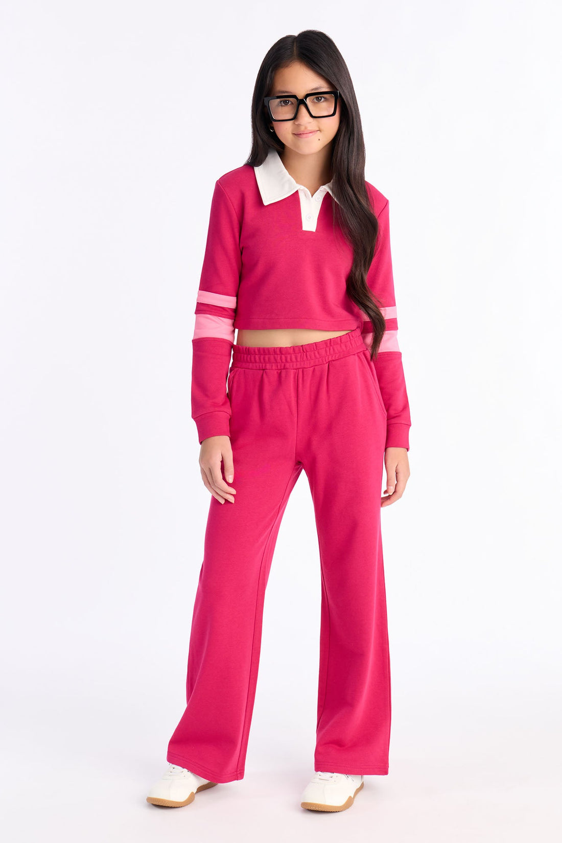 Mini Academia Polo Sweatsuit Set - Raspberry