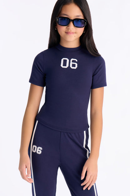 Mini Sporty Vibe Ribbed Pant Set - Navy