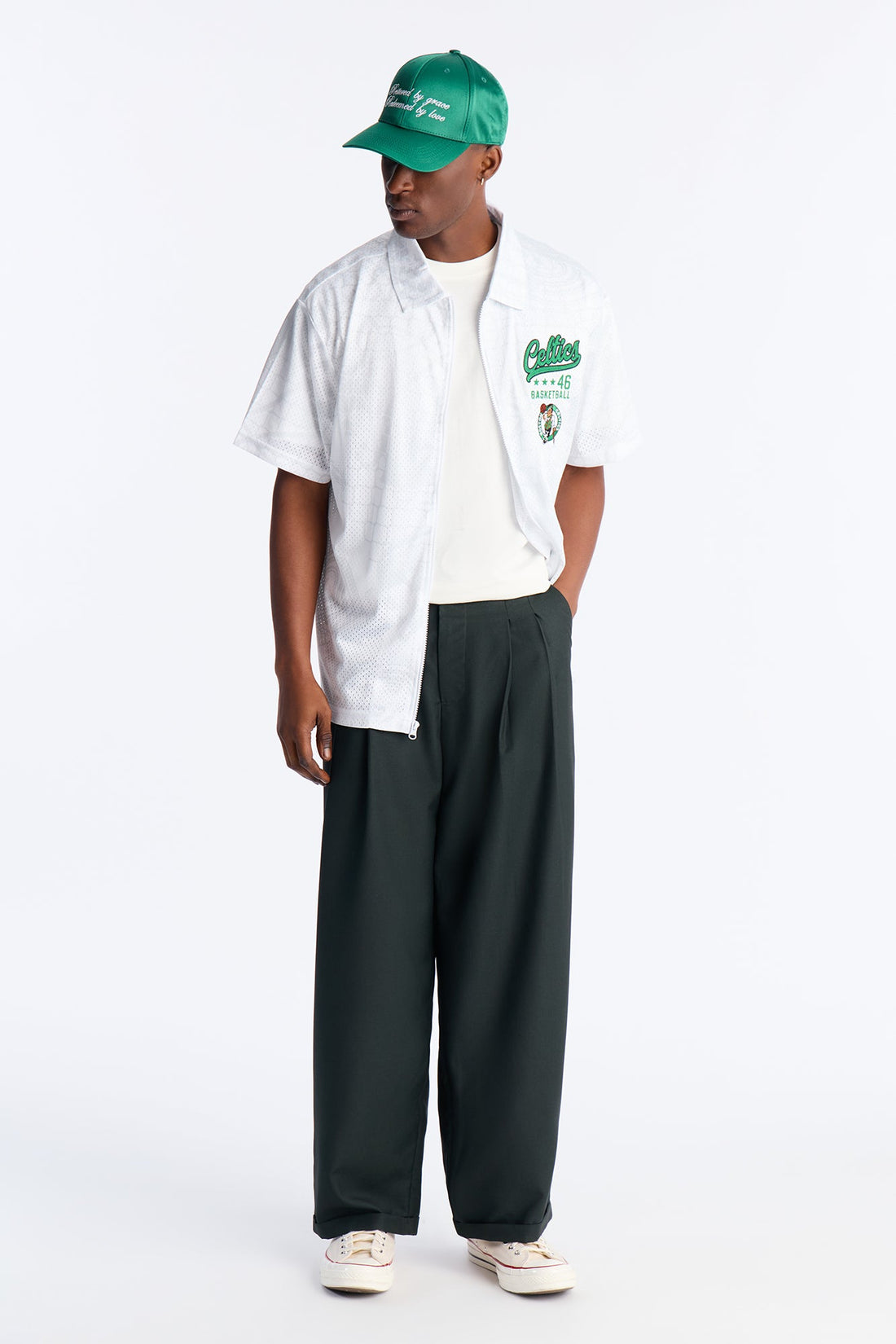 Celtics Rim Rocker Zip Up Mesh Top - White