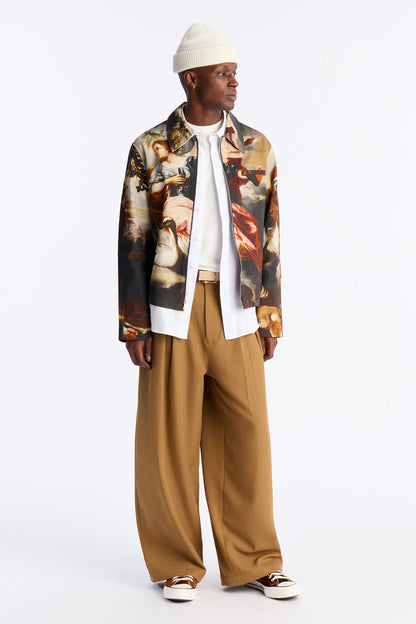 Cropped Renaissance Printed Twill Work Jacket - Multi Color