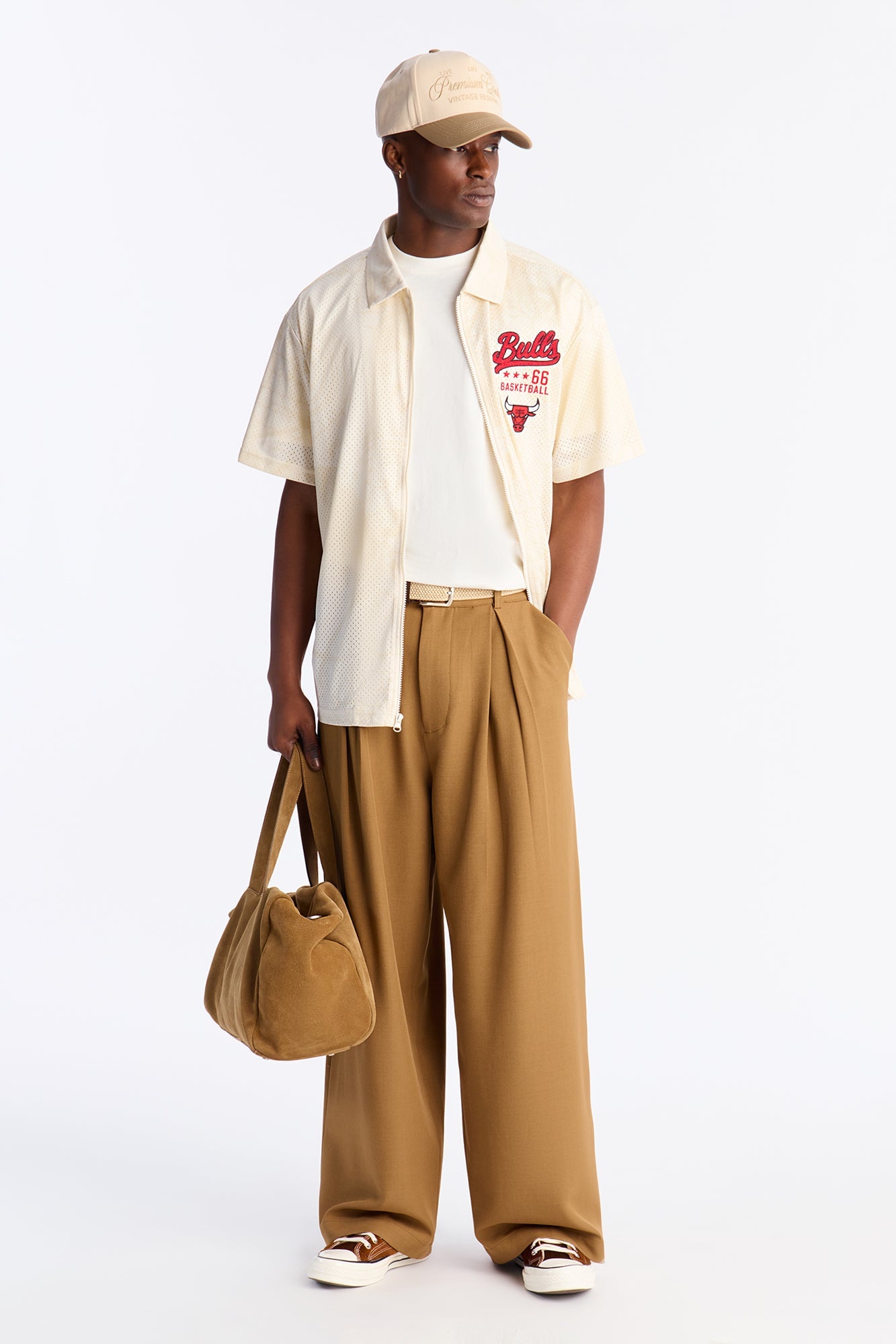 Bulls Rim Rocker Zip Up Mesh Top - Cream
