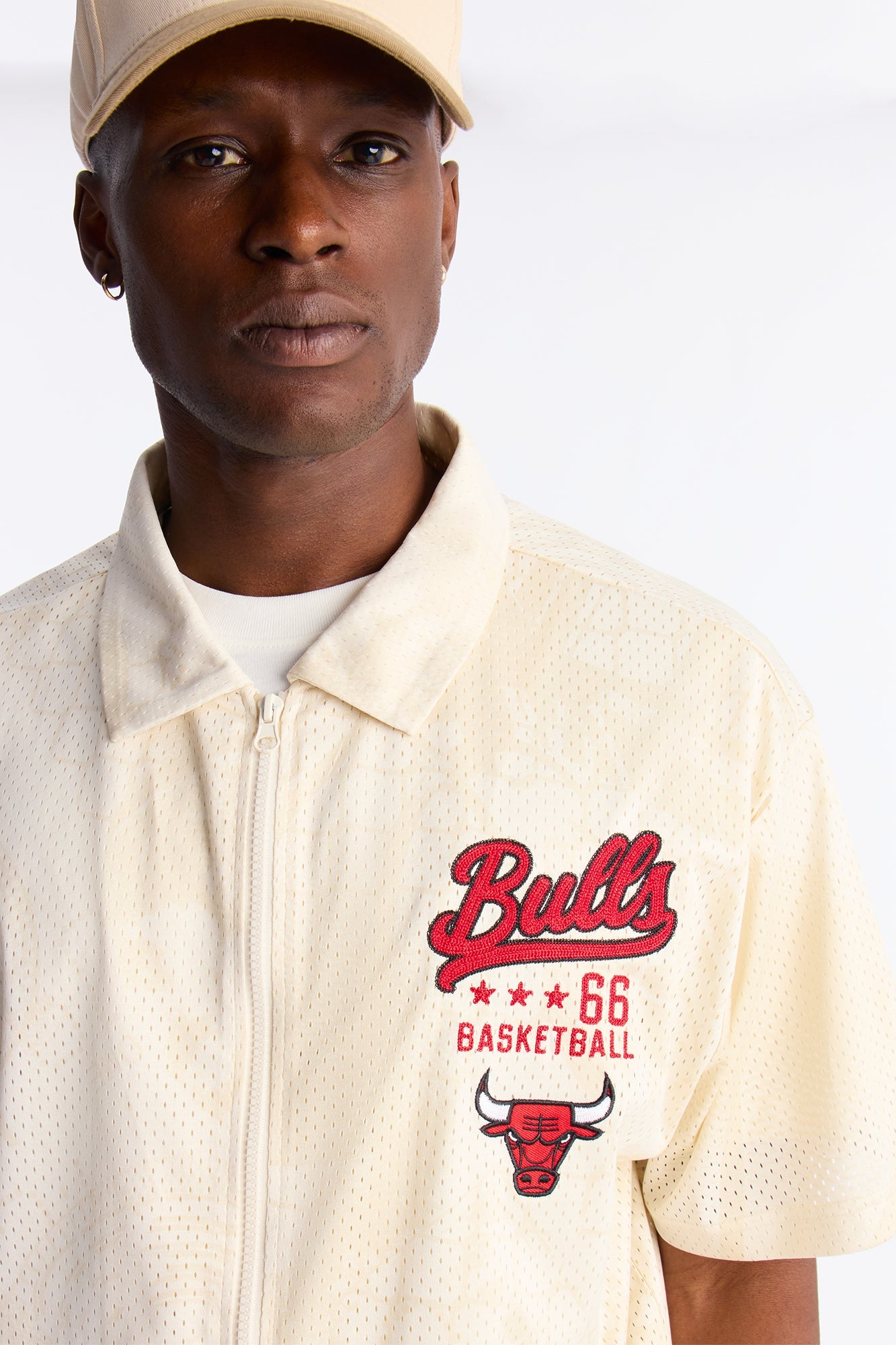 Bulls Rim Rocker Zip Up Mesh Top - Cream