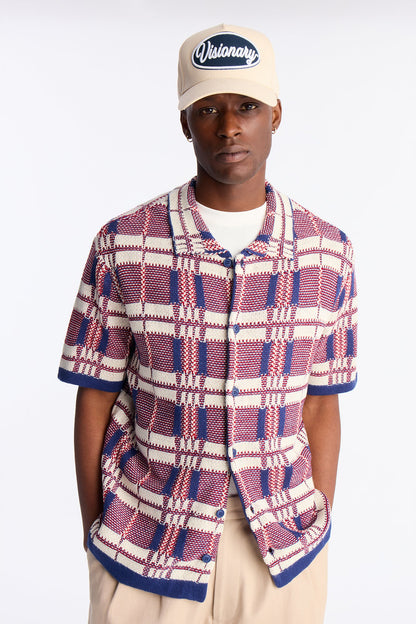 Crosshatch Closed Collar Button Up Shirt - Red