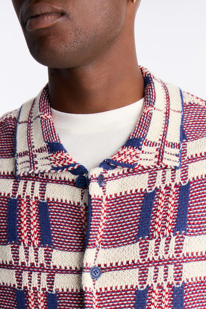 Crosshatch Closed Collar Button Up Shirt - Red