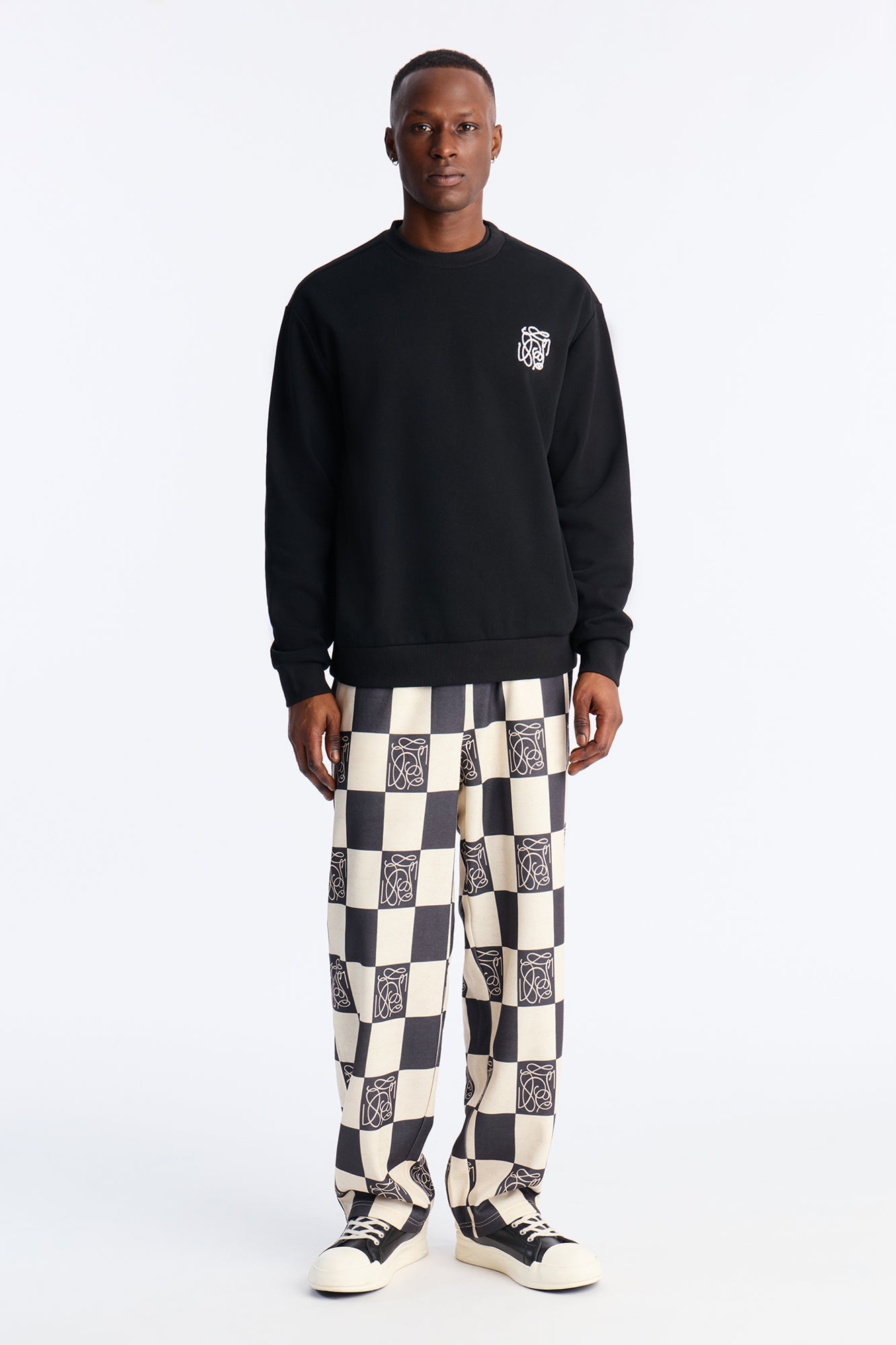 Checkered Straight Sweatpants - Black