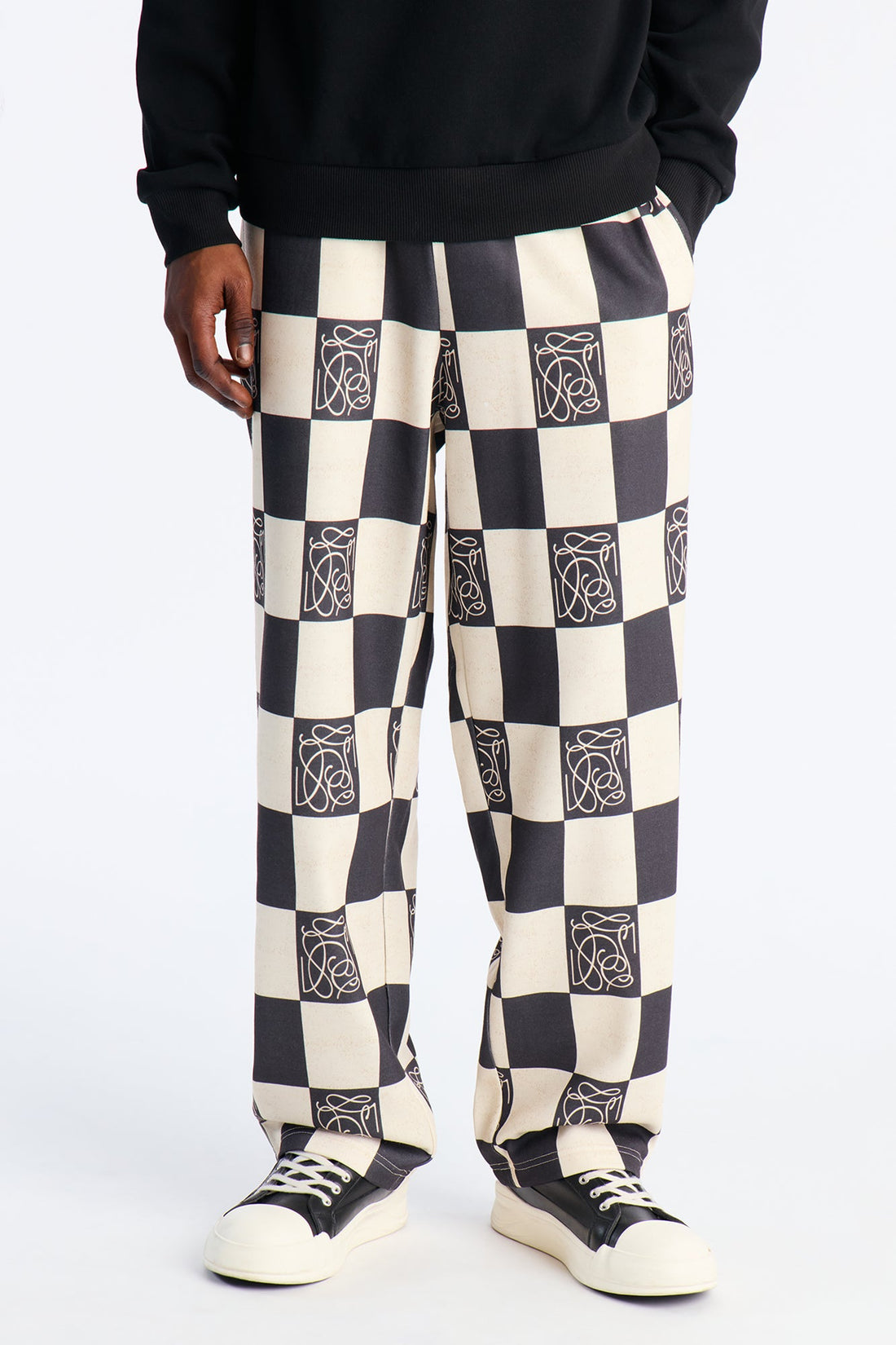 Checkered Straight Sweatpants - Black