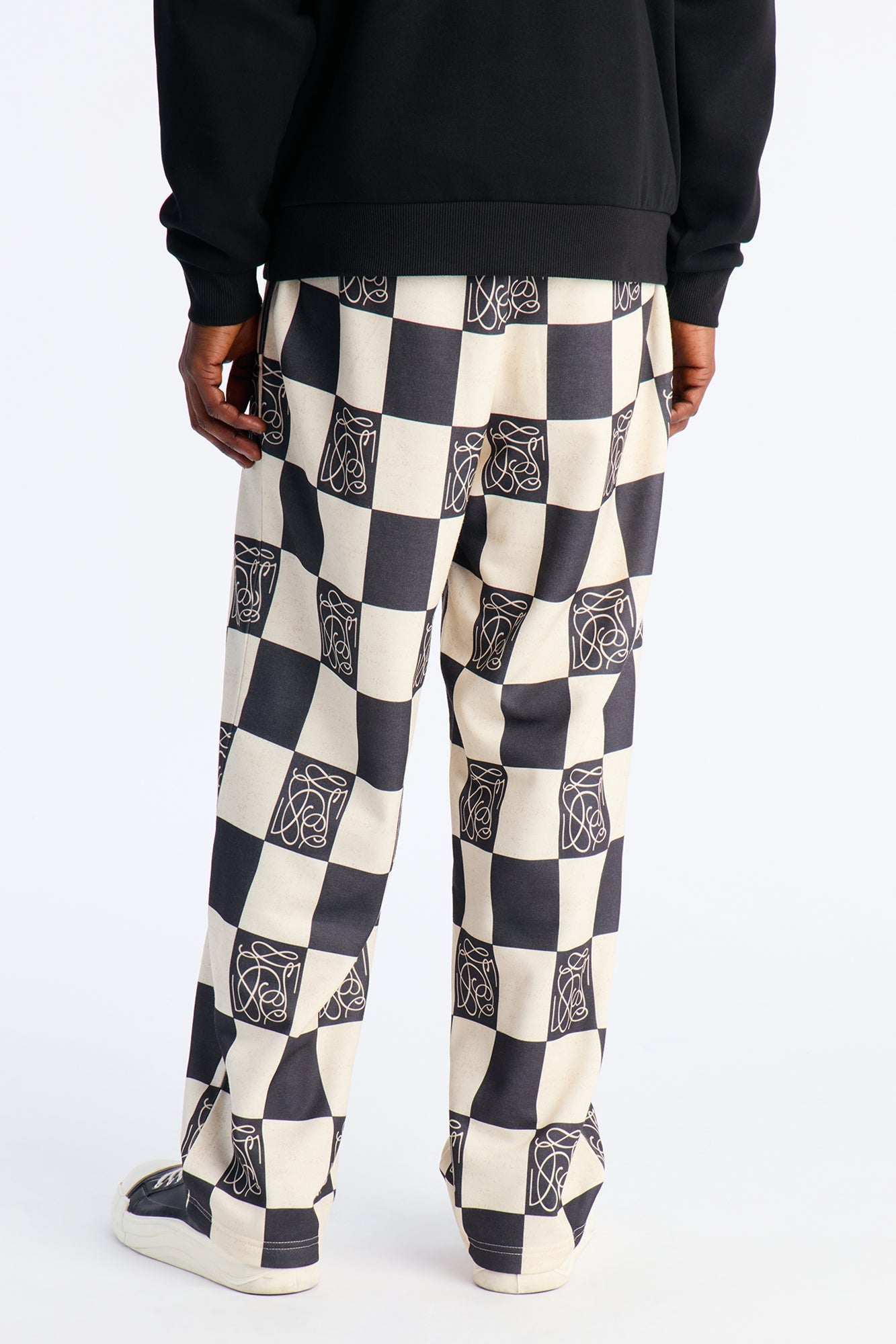 Checkered Straight Sweatpants - Black