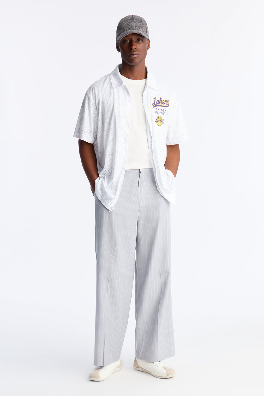 Lakers Rim Rocker Zip Up Mesh Top - White