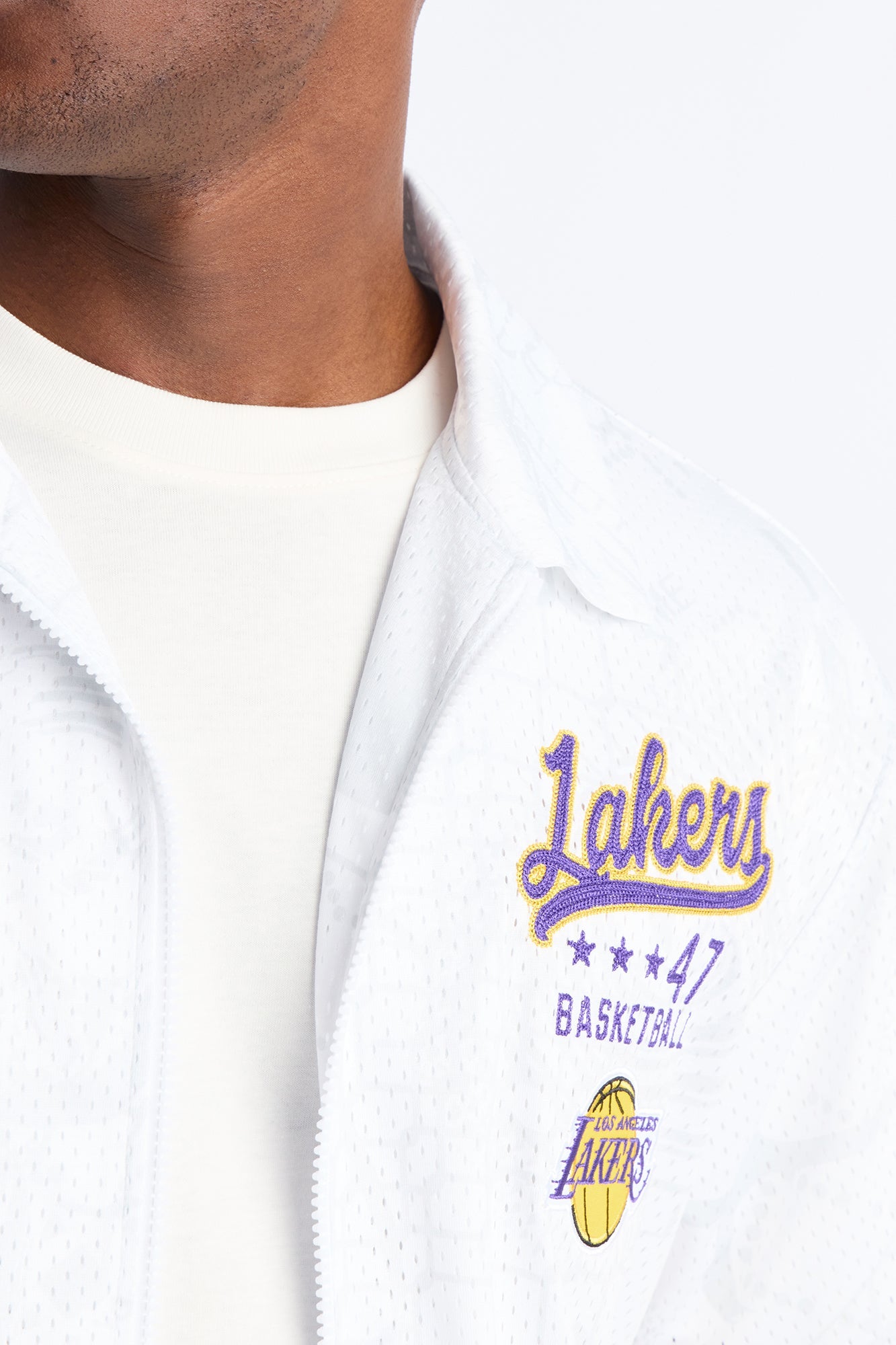 Lakers Rim Rocker Zip Up Mesh Top - White