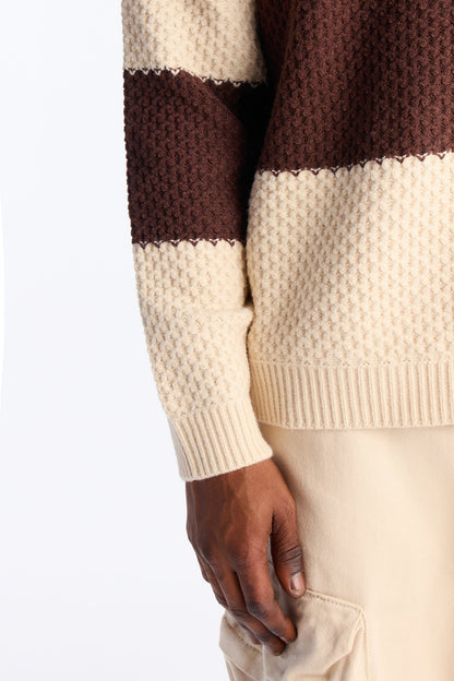 Chunky Striped Polo Sweater - Brown