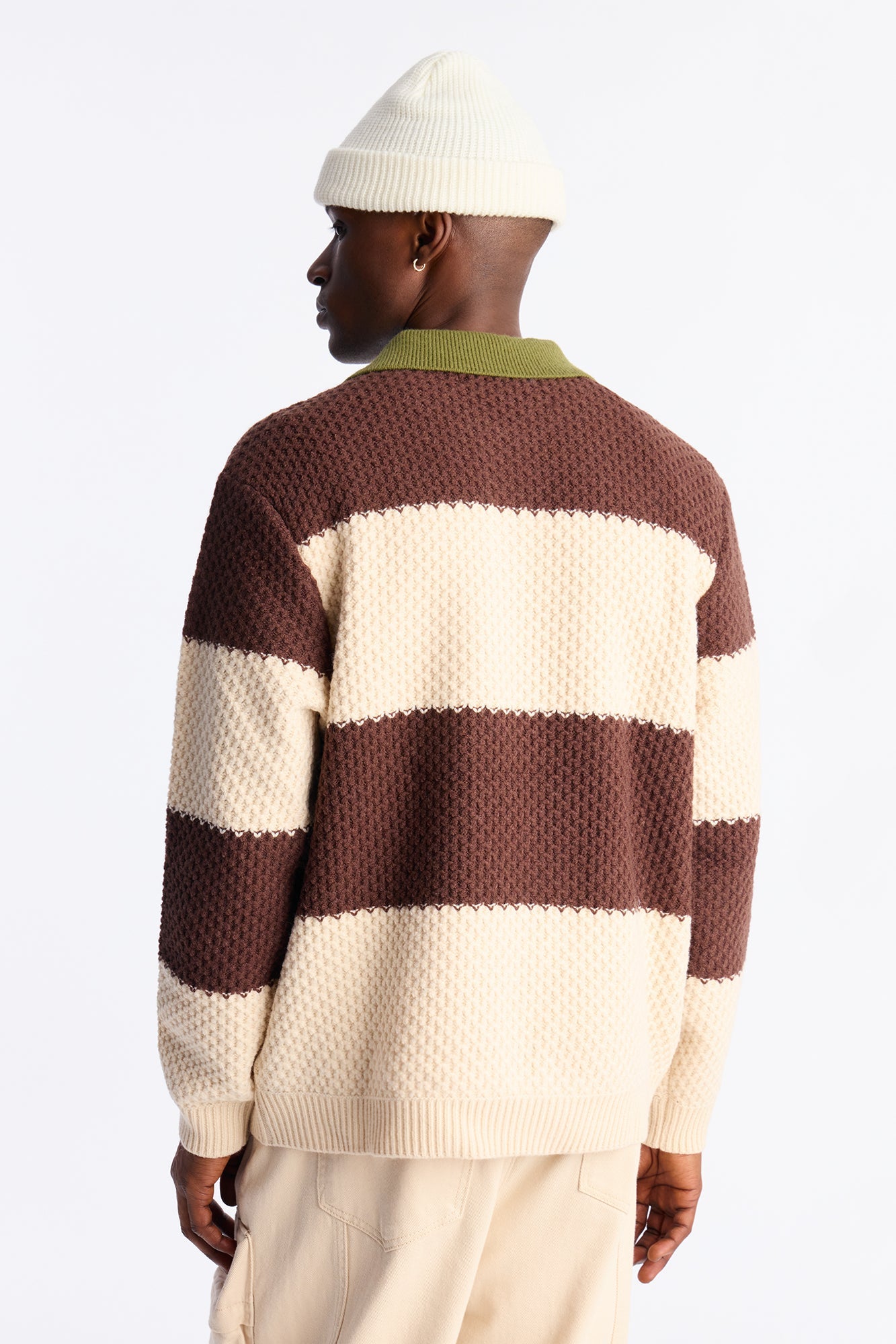Chunky Striped Polo Sweater - Brown