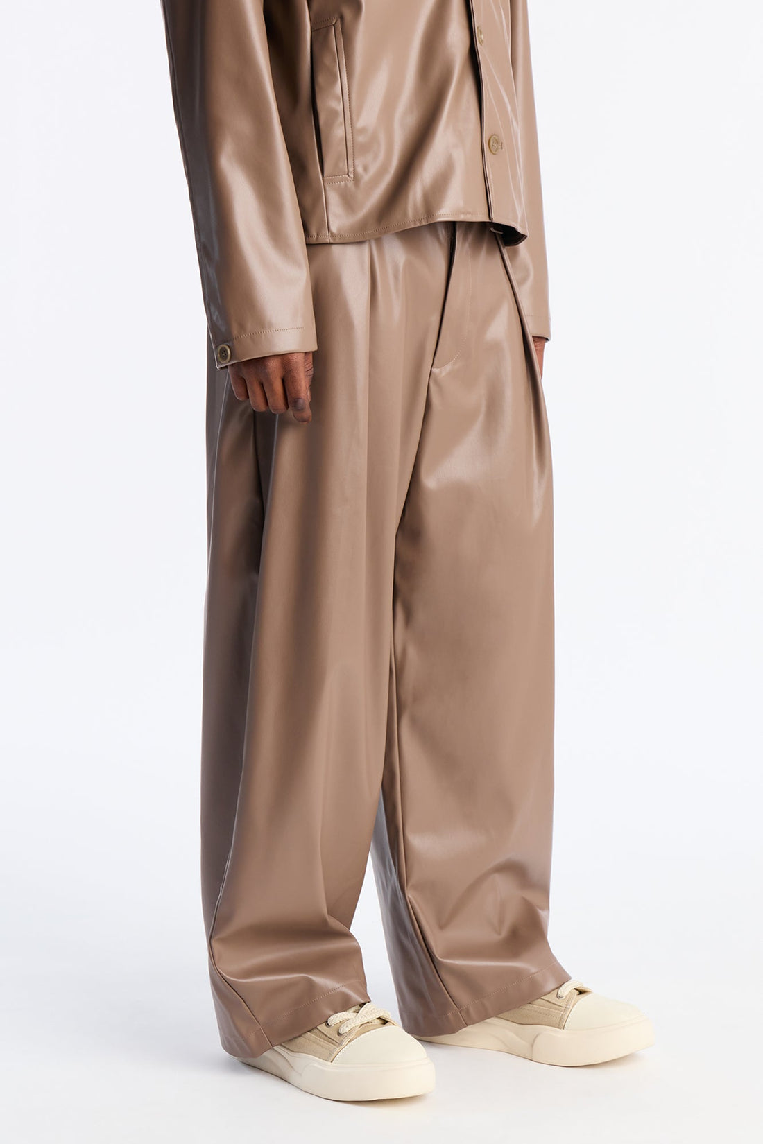Wide Leg Maverick Faux Leather Trouser - Taupe