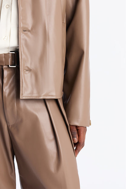 Wide Leg Maverick Faux Leather Trouser - Taupe