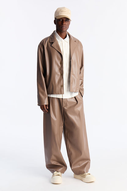 The Maverick Faux Leather Jacket - Taupe