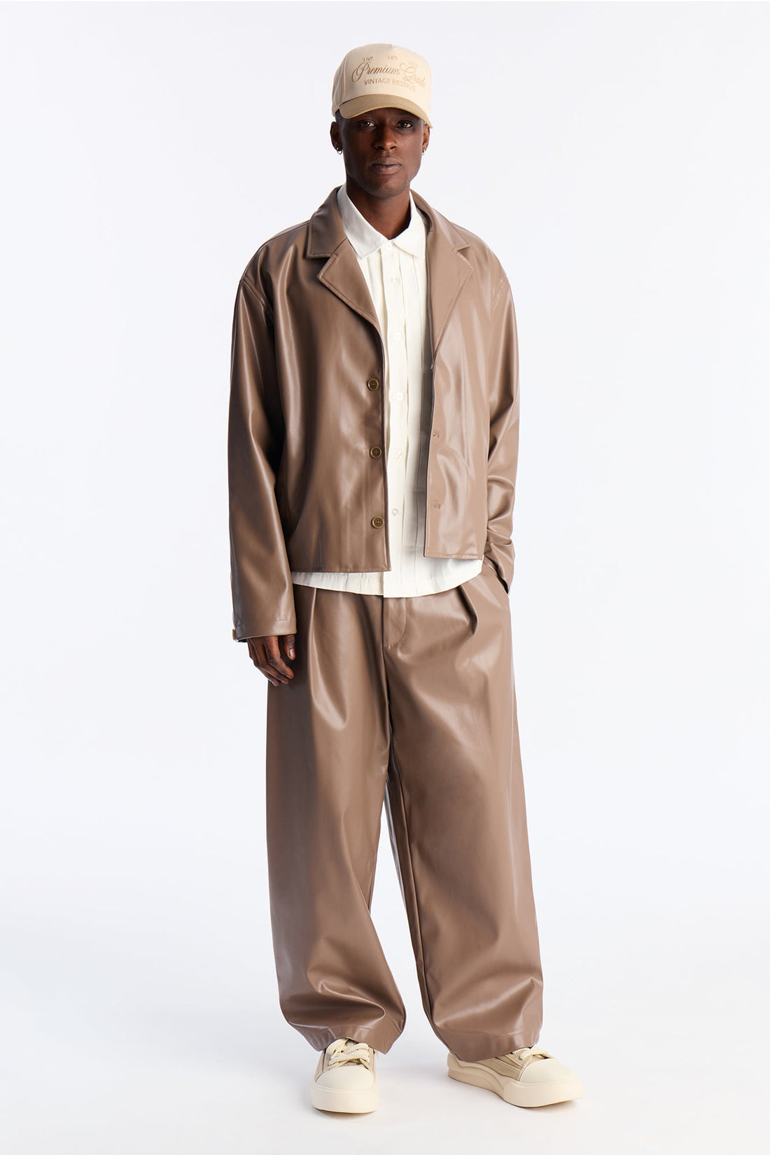 Wide Leg Maverick Faux Leather Trouser - Taupe