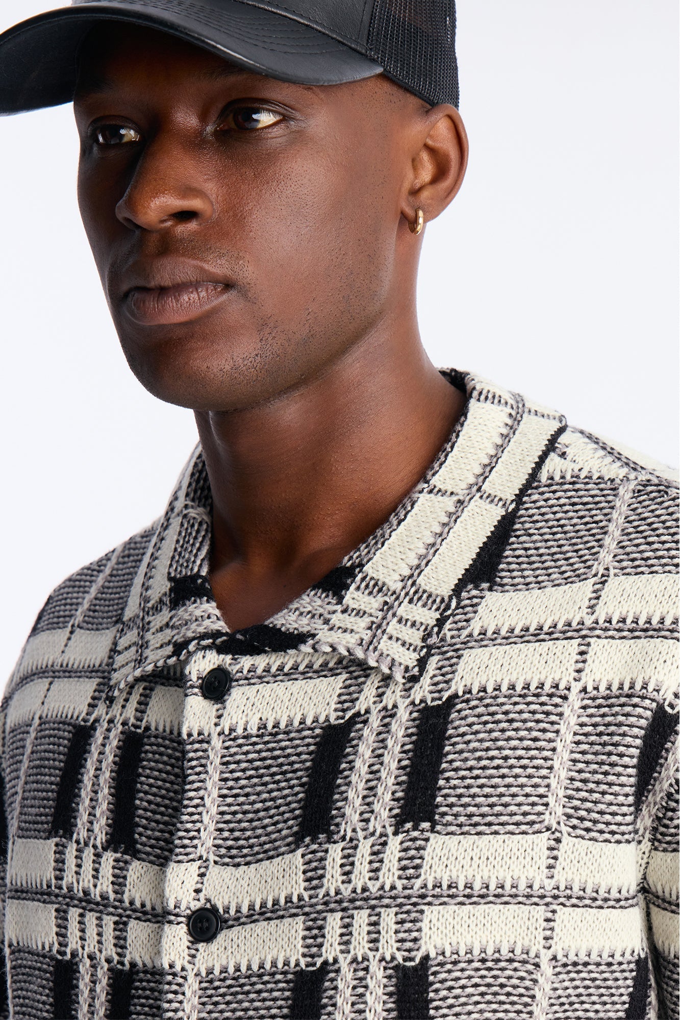 Crosshatch Closed Collar Button Up Shirt - Black