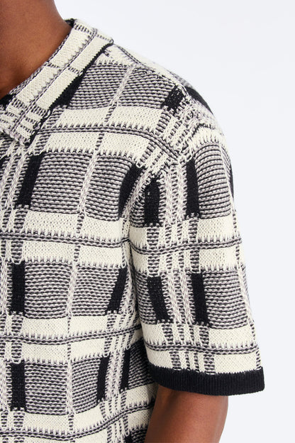 Crosshatch Closed Collar Button Up Shirt - Black