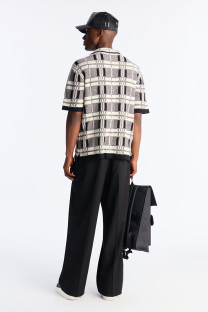 Crosshatch Closed Collar Button Up Shirt - Black