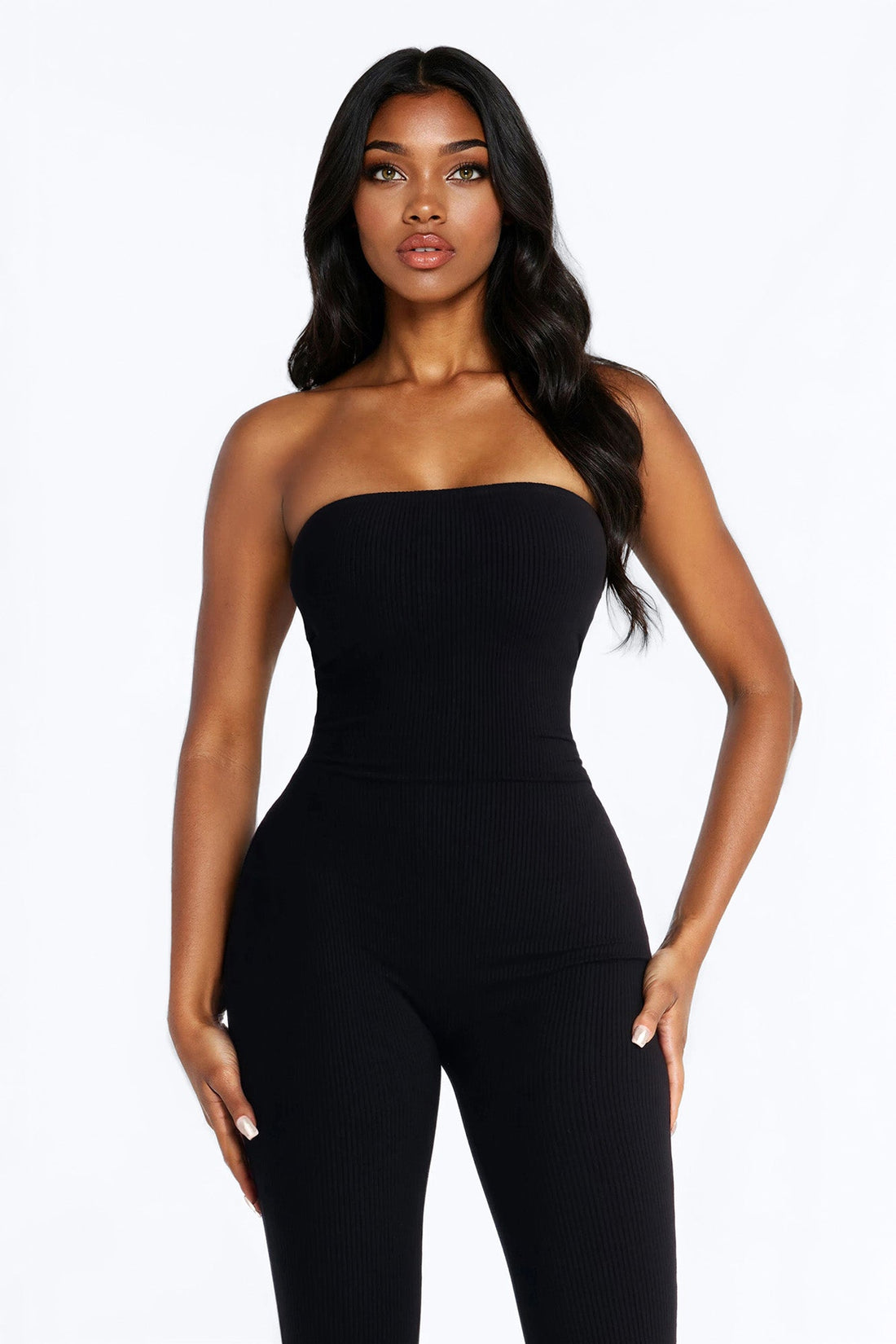 Selena Strapless Snatched Capri Jumpsuit - Black