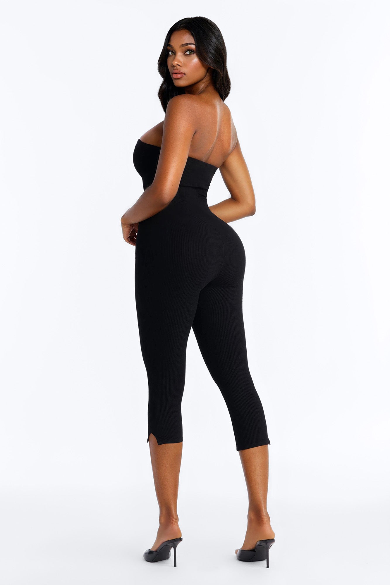 Selena Strapless Snatched Capri Jumpsuit - Black