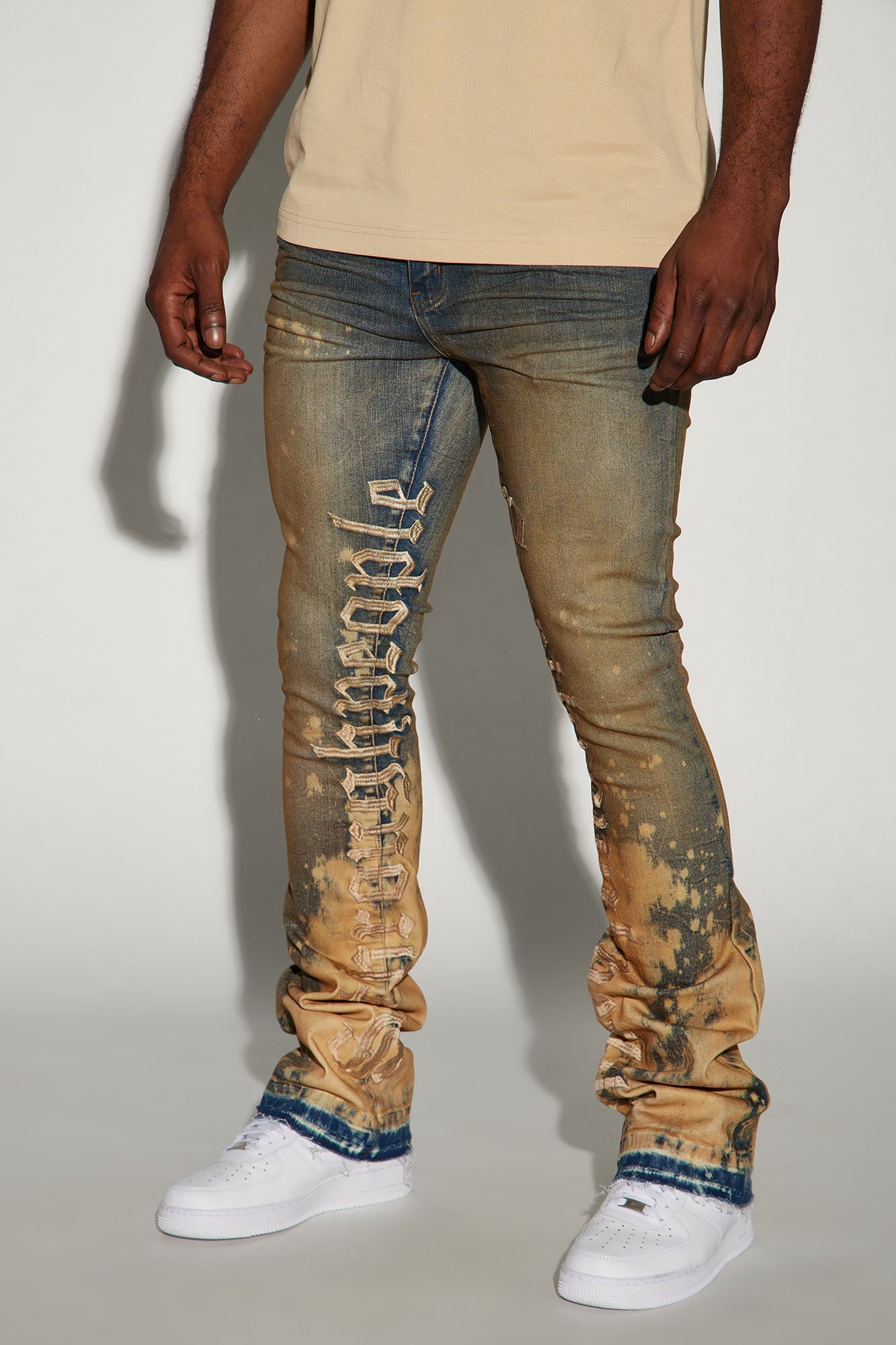 See It Through Bleached Stacked Skinny Flare Jeans - Vintage Wash