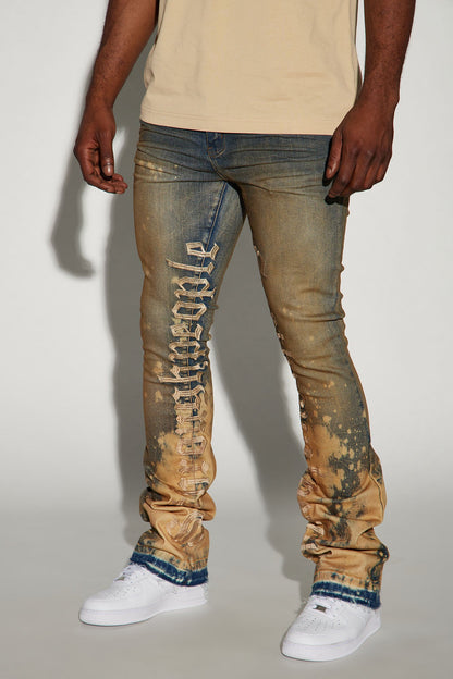 See It Through Bleached Stacked Skinny Flare Jeans - Vintage Wash