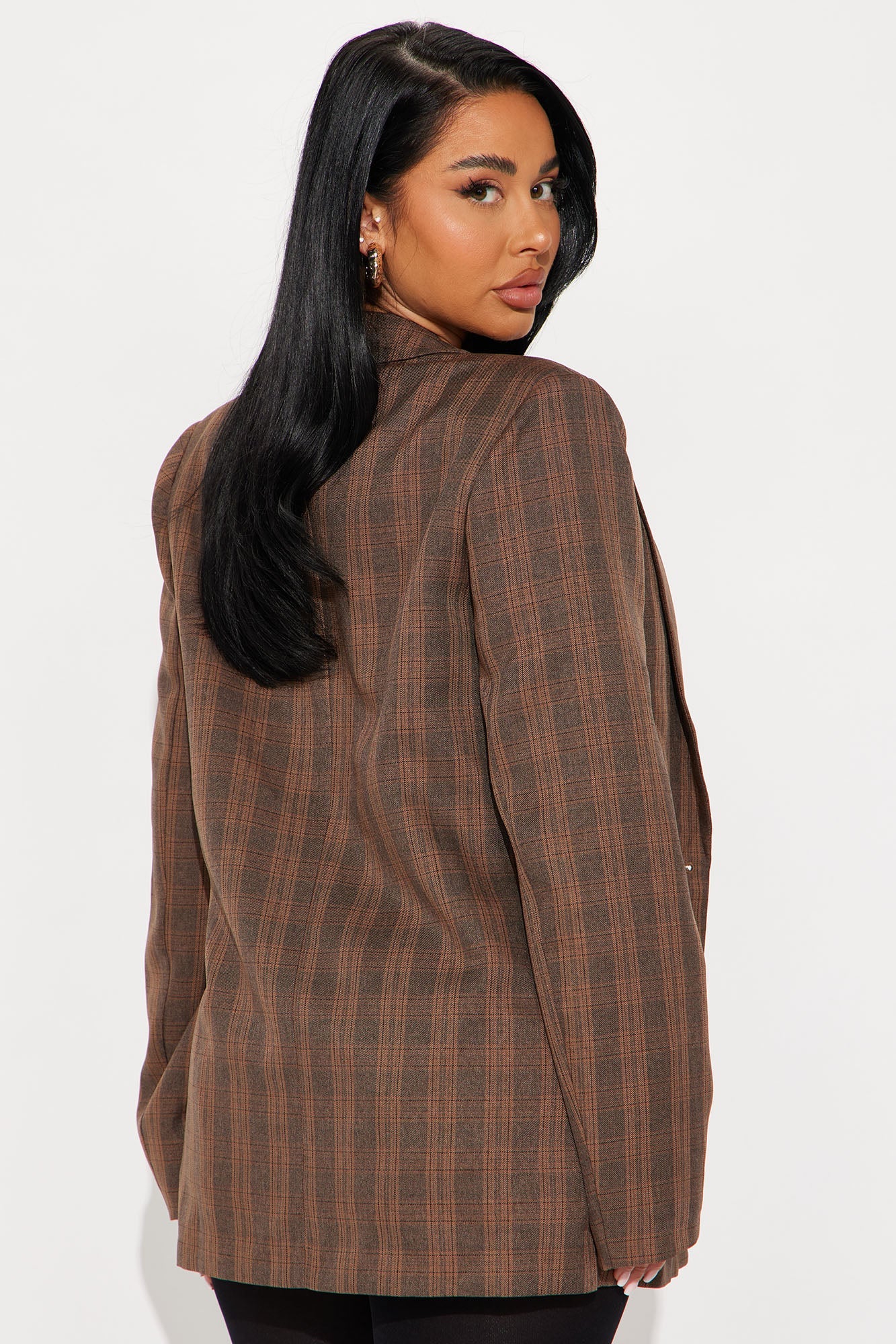 Check The Fax Blazer Romper Set - Brown/combo