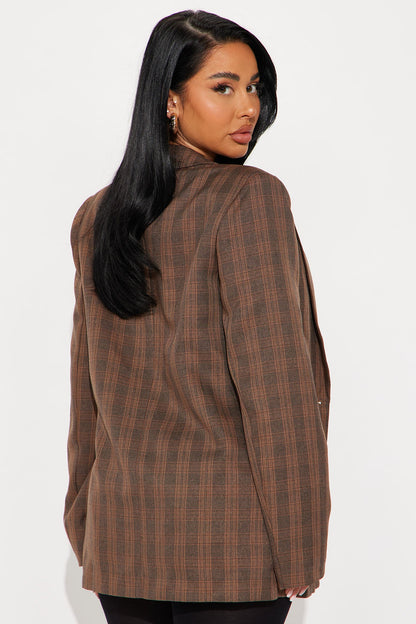 Check The Fax Blazer Romper Set - Brown/combo