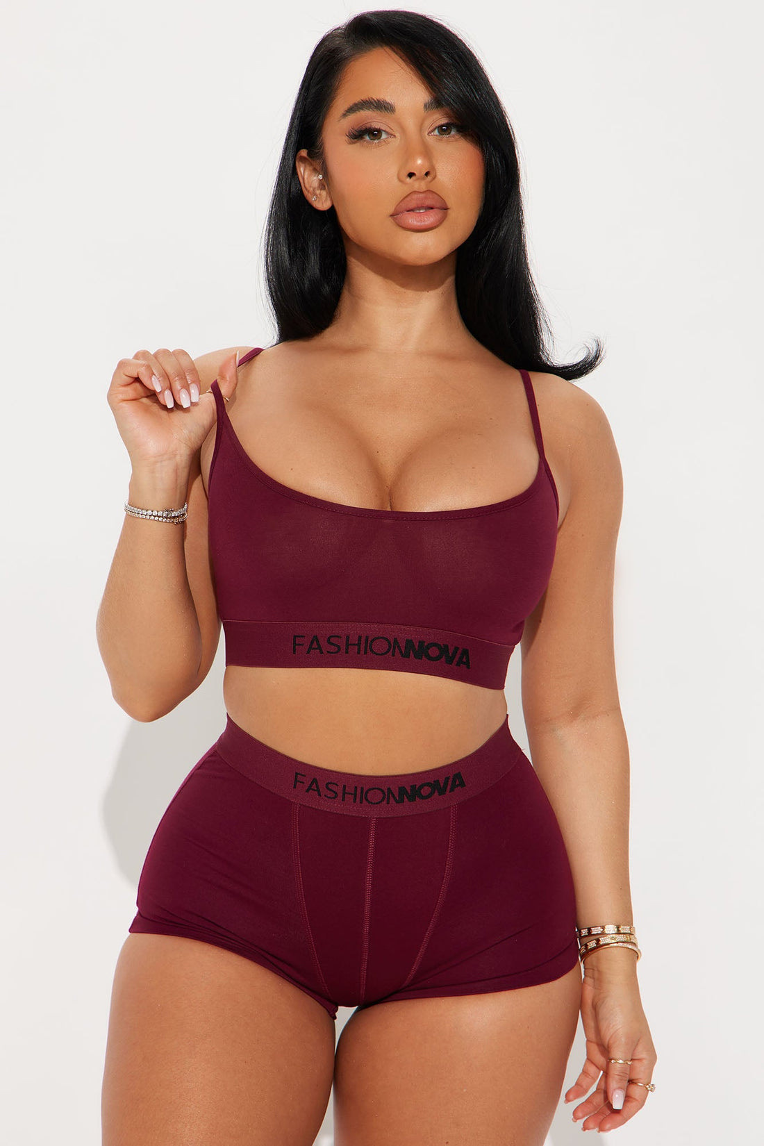 FN Mood Cami And Boxer Set - Wine