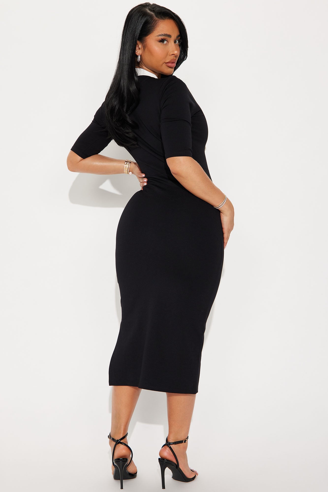 Catching Flights Body Sculpting Contrast Midi Dress - Black/combo