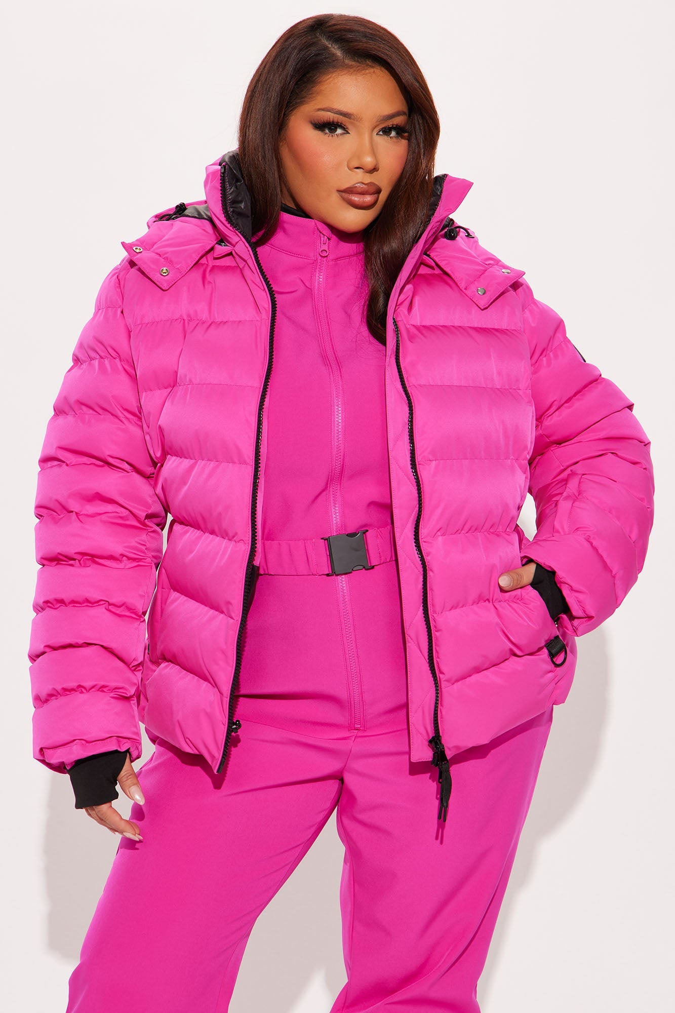 Grab My Skis Puffer Jacket - Fuchsia