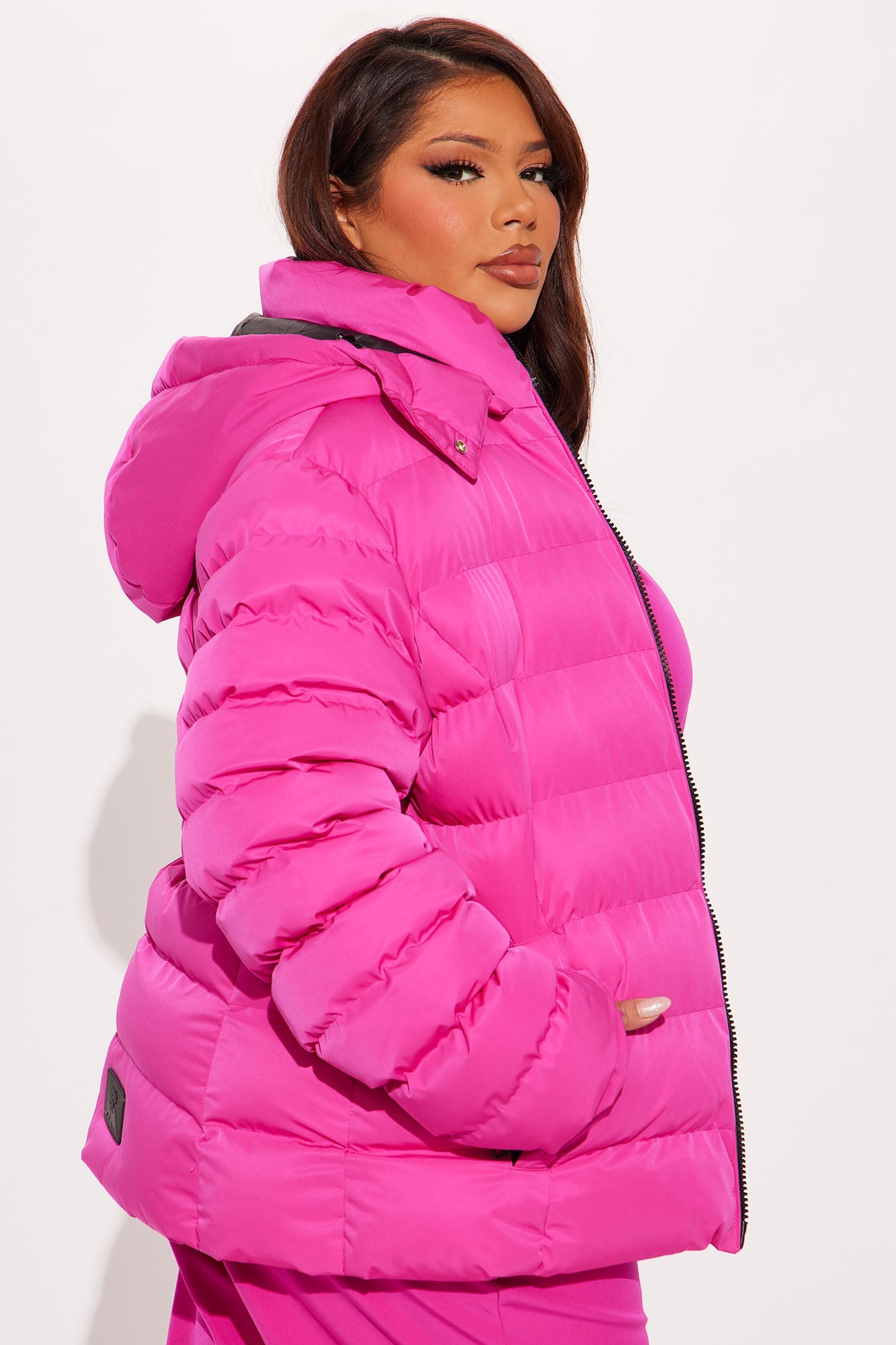 Grab My Skis Puffer Jacket - Fuchsia