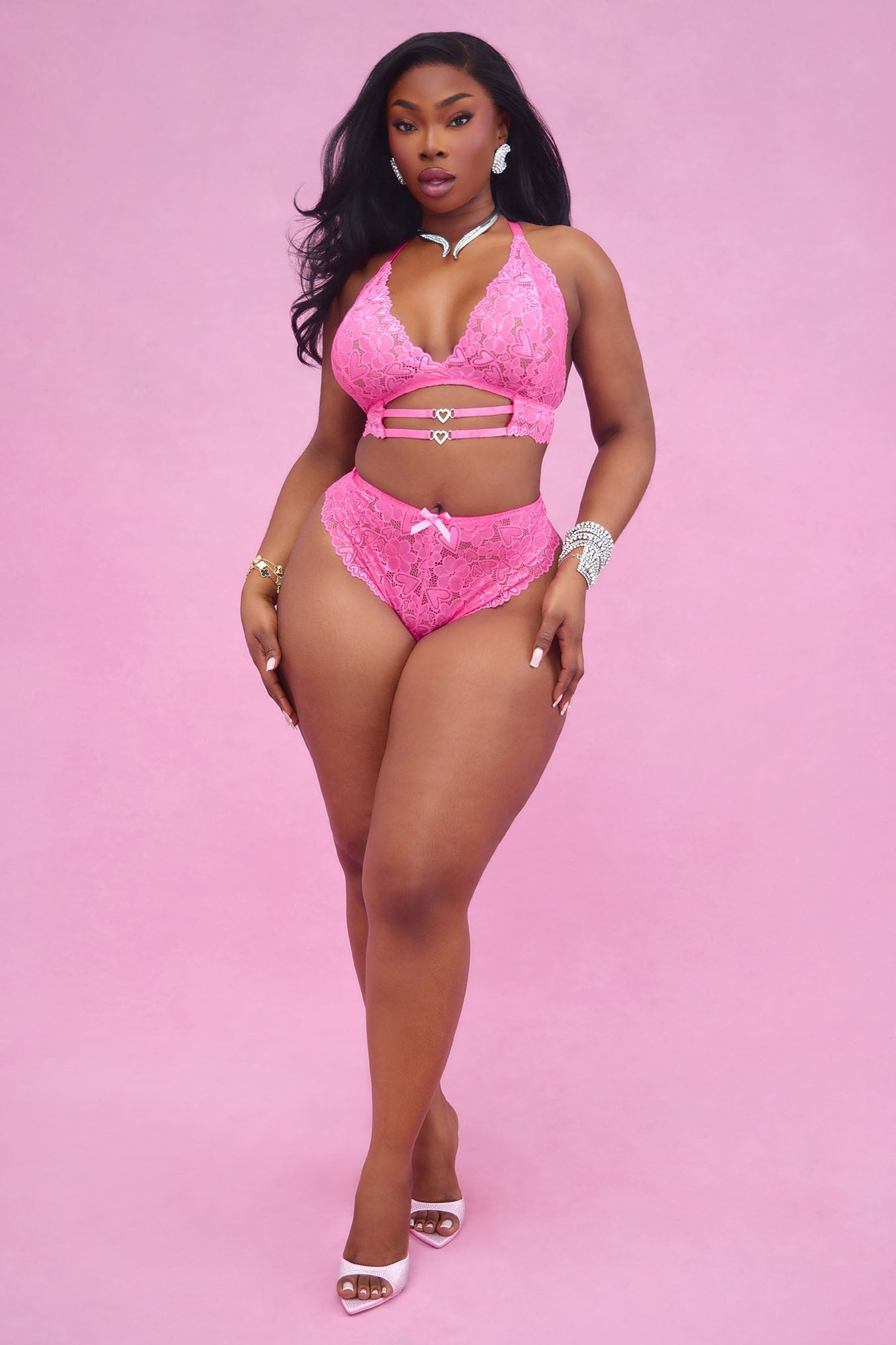 Secret Love Affair Crotchless 2 Piece Set - Hot Pink