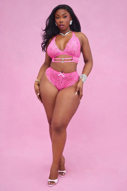 Secret Love Affair Crotchless 2 Piece Set - Hot Pink