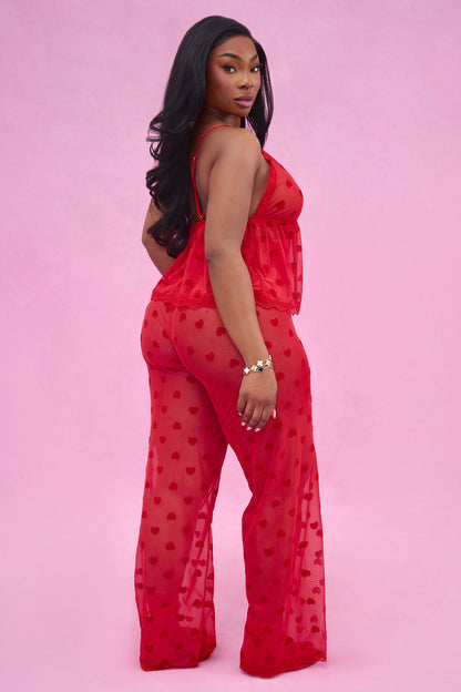 Tia Mesh Heart 2 Piece Set - Red