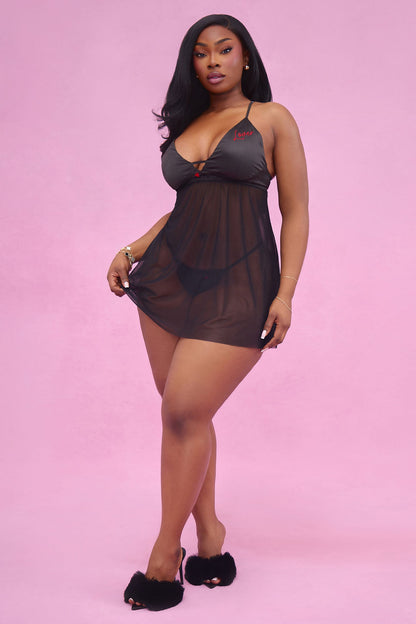 Gabrielle Be My Lover Embroidered Babydoll - Black