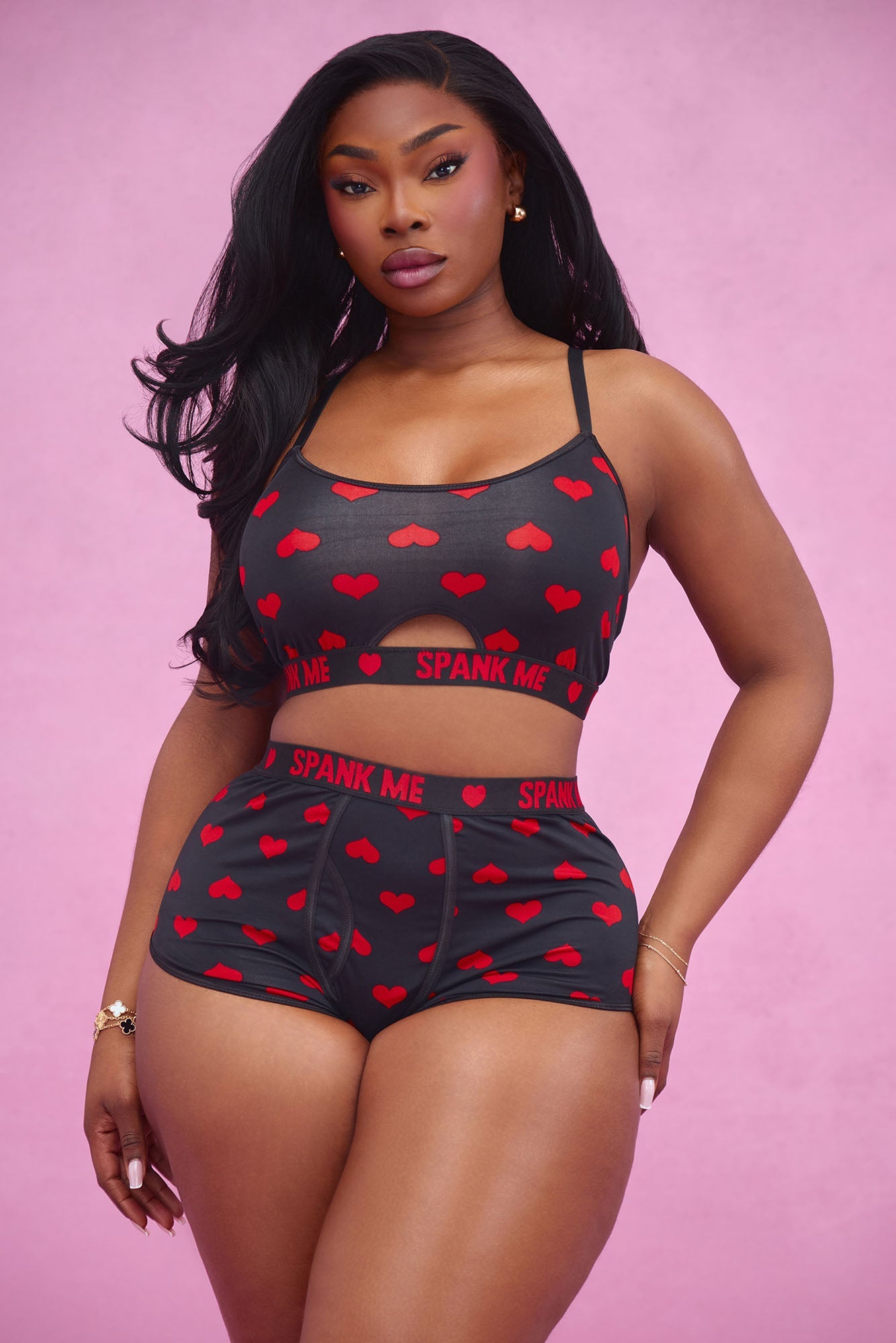 Kayla Heart Breaker Boxer 2 Piece Set - Black/Red