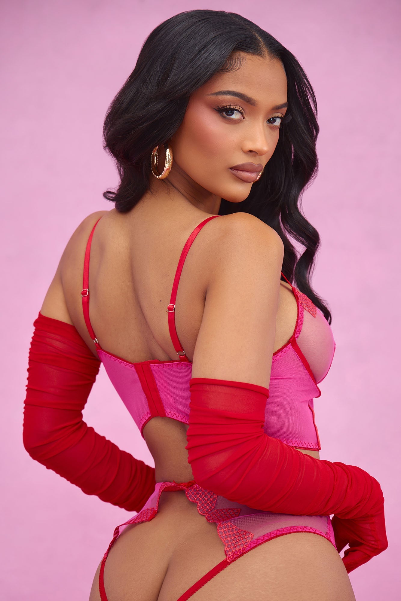 Brandy Sweet Heart Crotchless 2 Piece Set - Fuchsia/combo