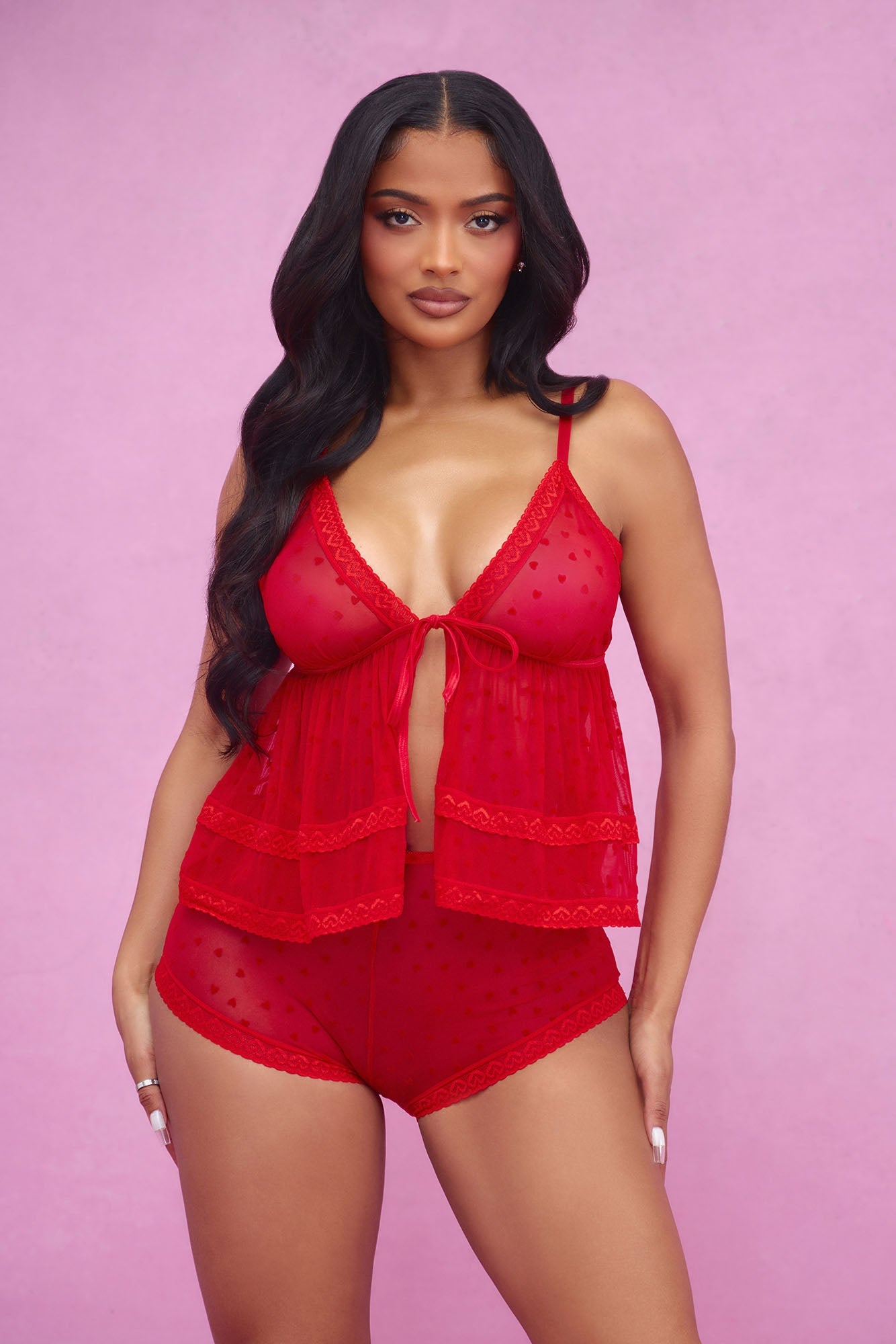 Tamara Heart To Heart Mesh 2 Piece Set - Red