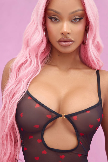 Monica Heart Throb Mesh Chemise - Black/Red