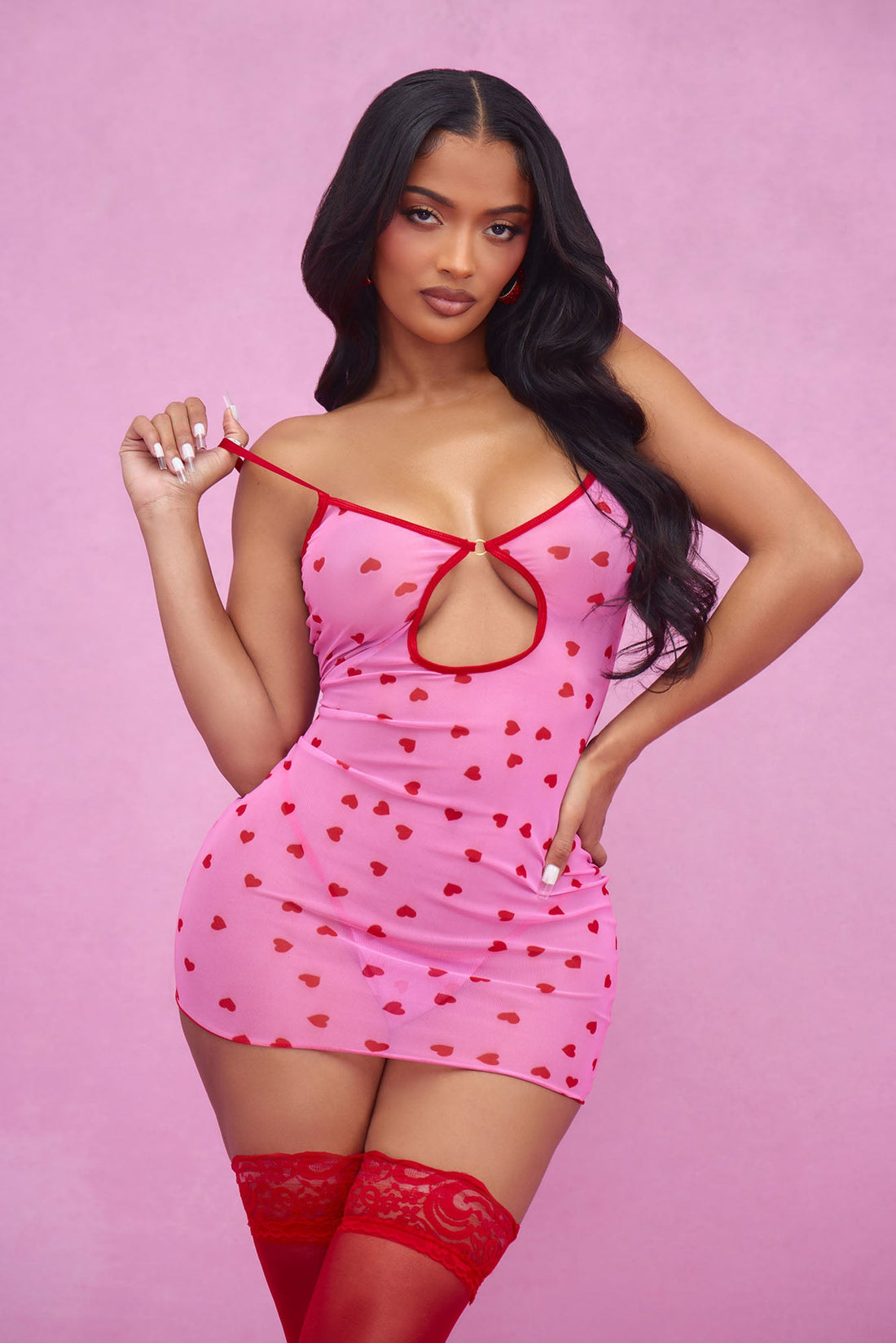 Monica Heart Throb Mesh Chemise - Pink/combo