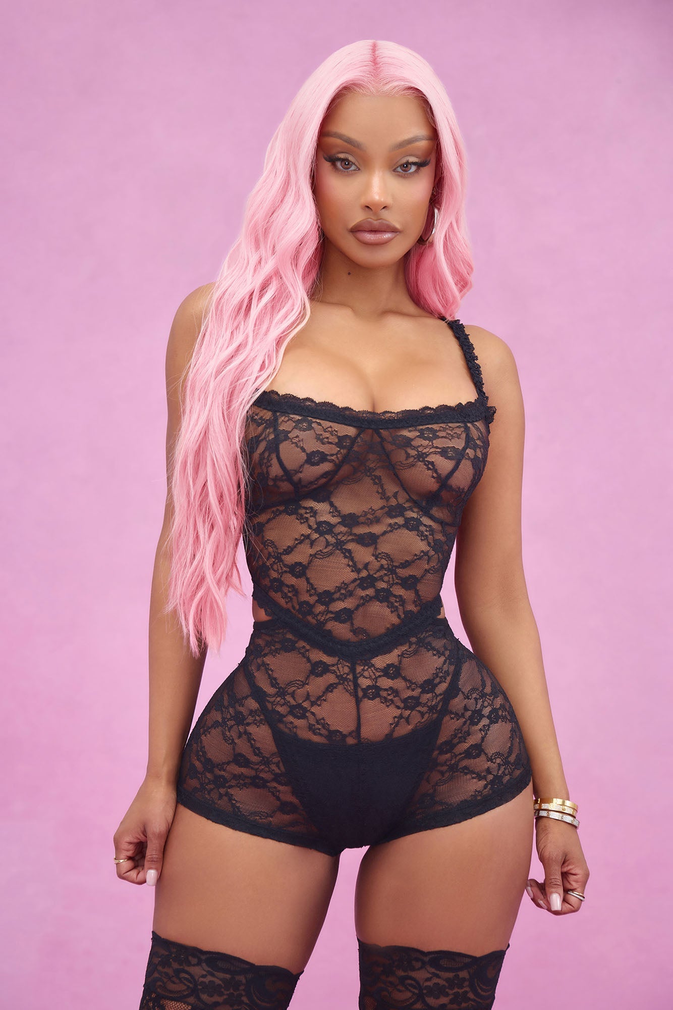Give You My Heart Lace Romper Bodystocking - Black