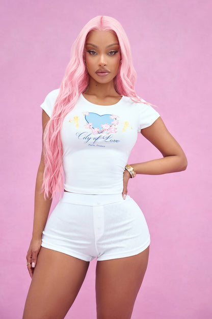 City Of Love Pointelle PJ Boxer Short Set - White/combo