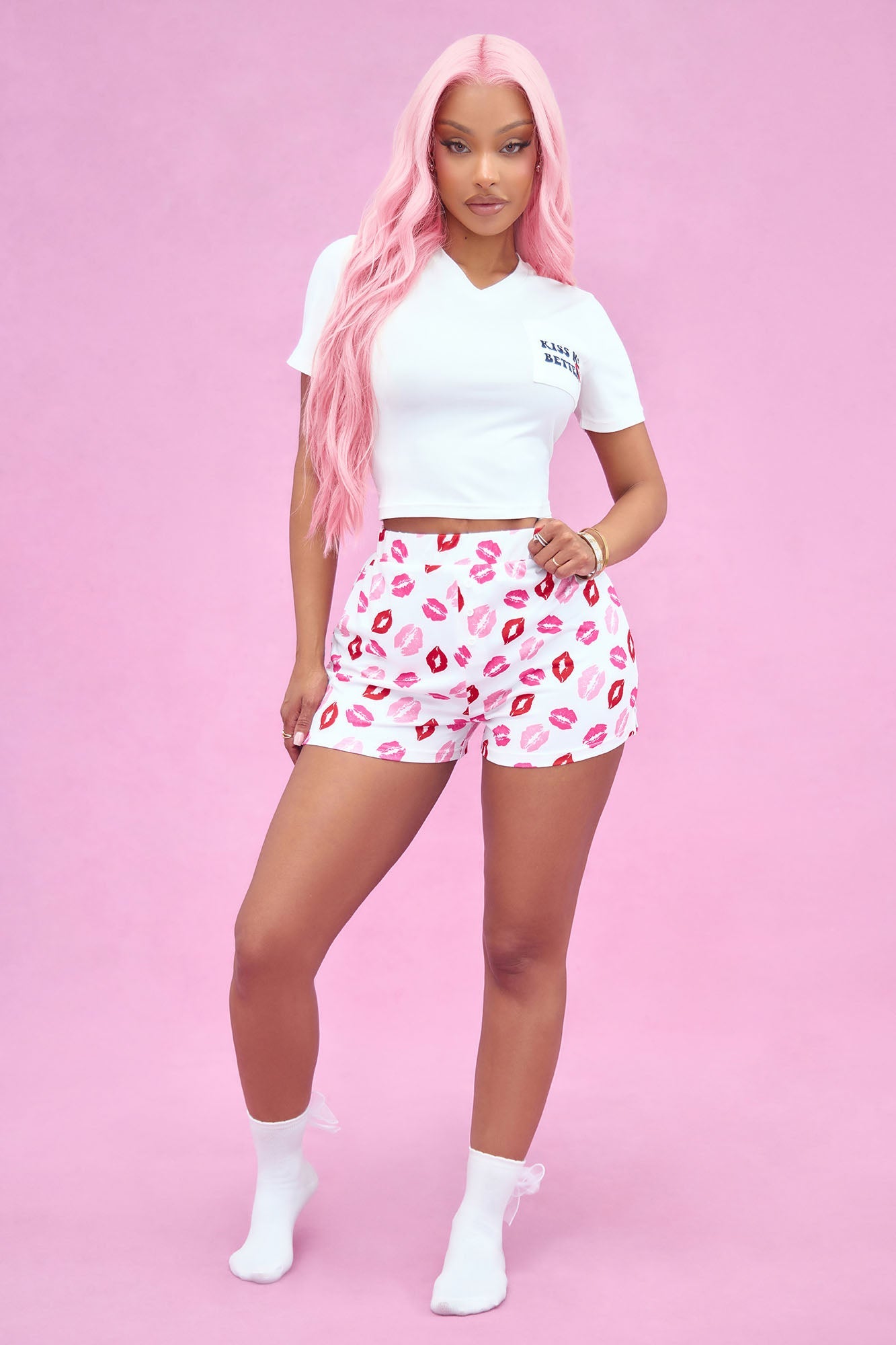 Kiss Me Better PJ Boxer Short Set - White/combo