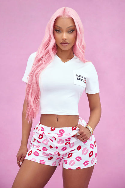Kiss Me Better PJ Boxer Short Set - White/combo
