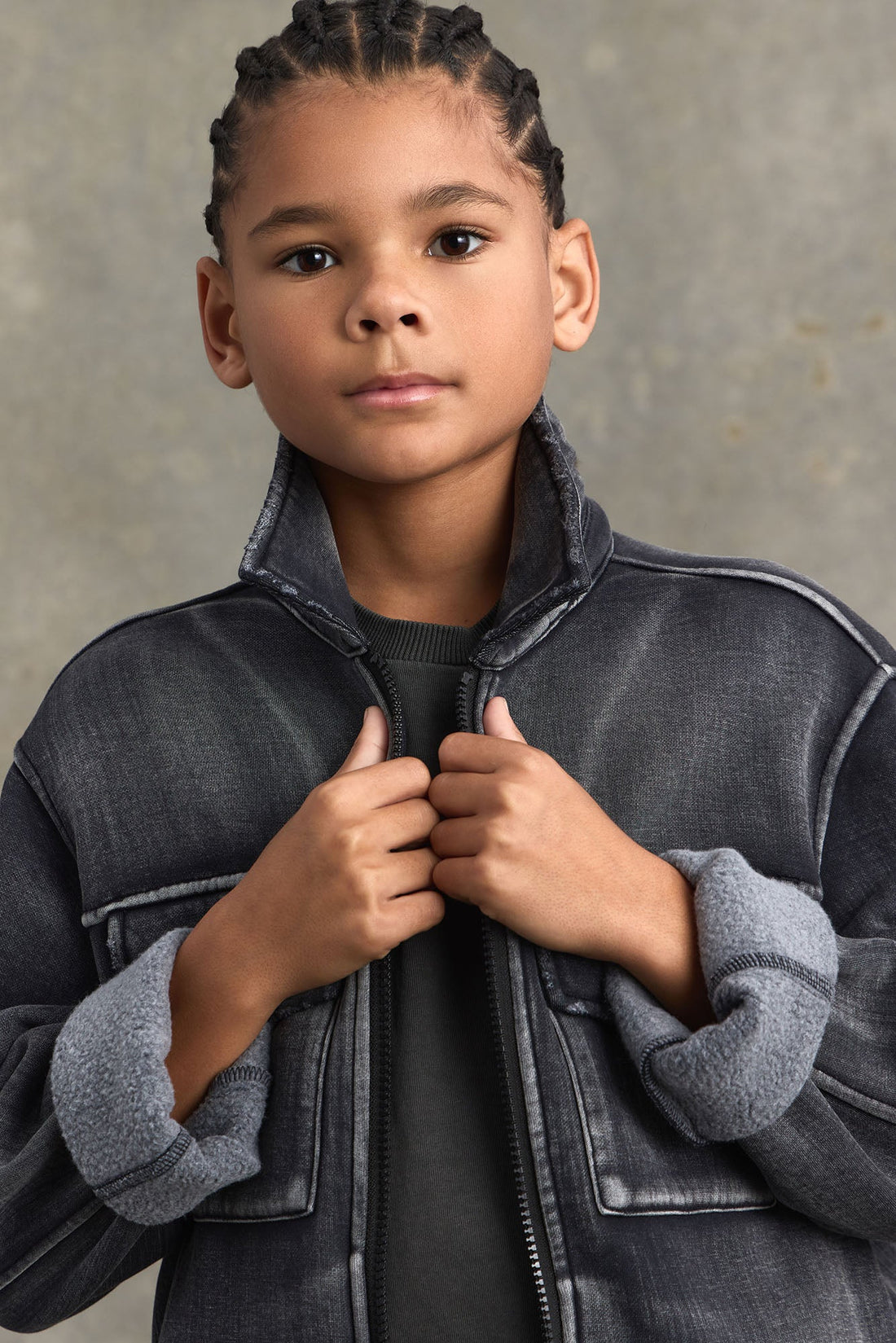 Mini Heavy Wash Relaxed Fleece Jacket - Black Wash