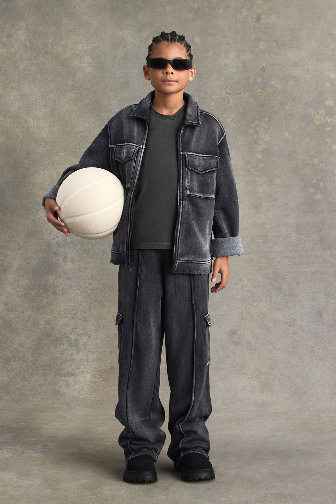 Mini Heavy Wash Relaxed Fleece Jacket - Black Wash