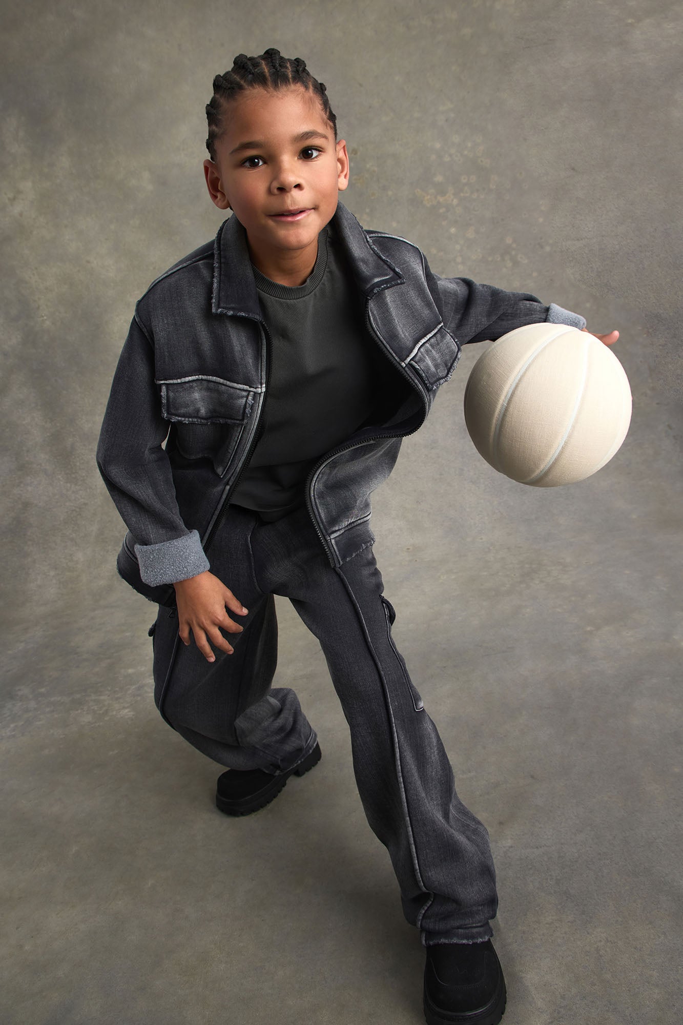 Mini Heavy Wash Baggy Fleece Cargo Pants - Black Wash
