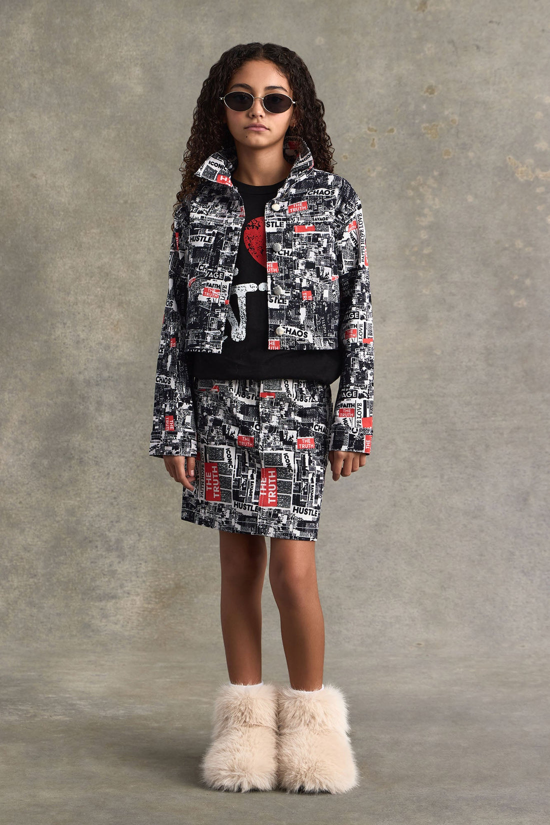 Mini Good News Printed Denim Jacket - Off White/combo